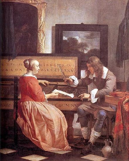 Gabriel Metsu Man and Woman Sitting at the Virginal Norge oil painting art
